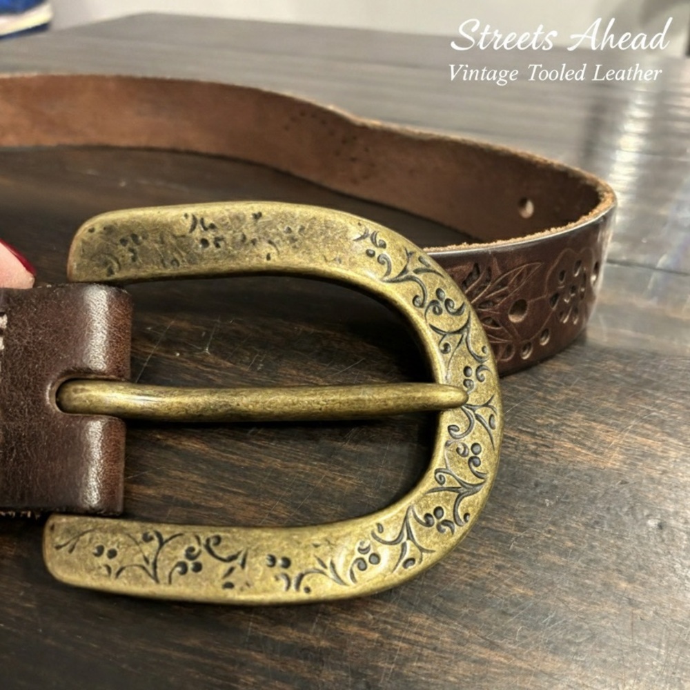 Streets Ahead Vintage Western Tooled Leather Belt - Made in USA - Size M